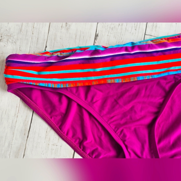 NEW LA BLANCA Swimsuit Foldover Bikini Bottoms Magenta Purple Colorful Size 16 - Picture 2 of 8